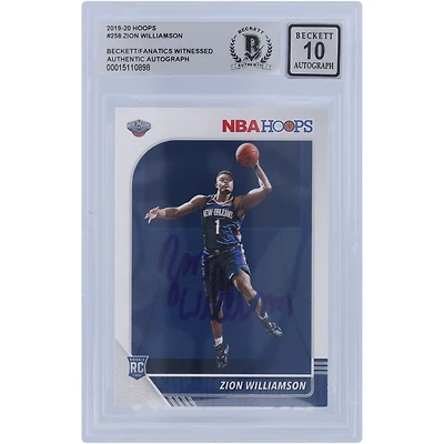 Zion Williamson New Orleans Pelicans Autographed 2019-20 Panini Hoops #258 Beckett Fanatics Witnessed Authenticated 10 Rookie Card