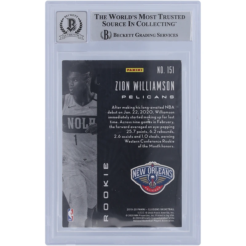 Zion Williamson New Orleans Pelicans Autographed 2019-20 Panini Illusions #151 Beckett Fanatics Witnessed Authenticated 10 Rookie Card