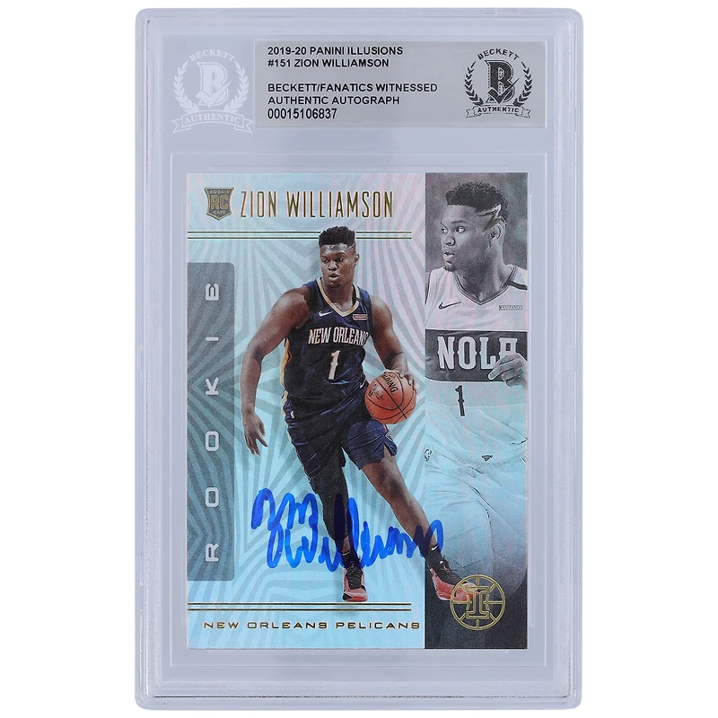 Carte de recrue autographiée de Zion Williamson (New Orleans Pelicans) 2019-20 Panini Illusions #151, certifiée par Beckett Fanatics Witnessed
