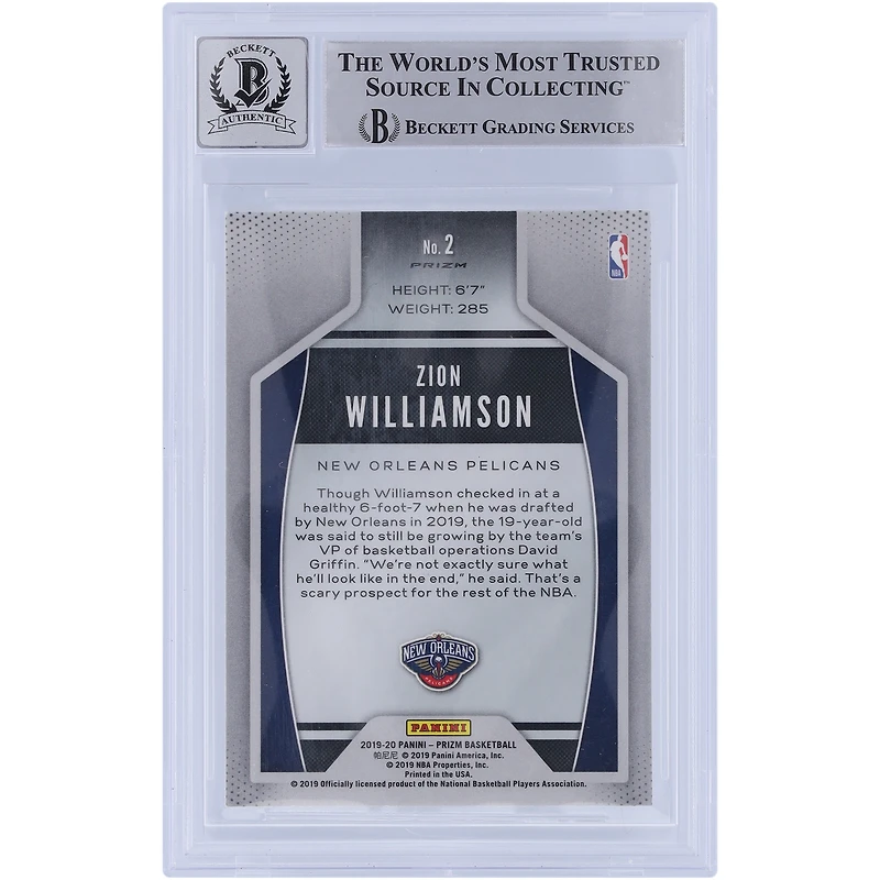 Zion Williamson New Orleans Pelicans Autographed 2019-20 Panini Prizm Instant Impact Green Prizms #2 Beckett Fanatics Witnessed Authenticated 10 Rookie Card