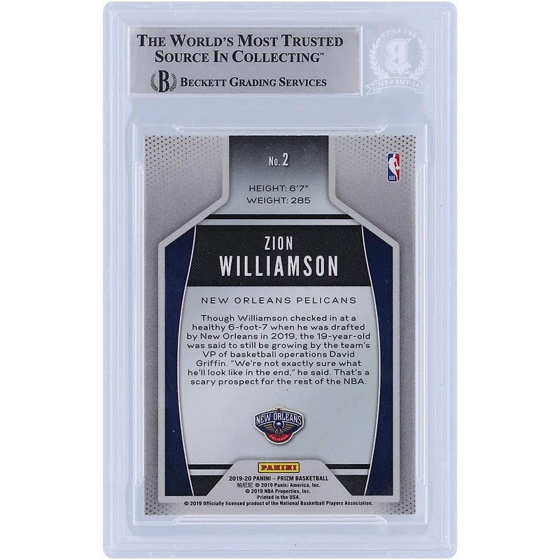 Zion Williamson New Orleans Pelicans Autographed 2019-20 Panini Prizm Instant Impact #2 Beckett Fanatics Witnessed Authenticated Rookie Card 
