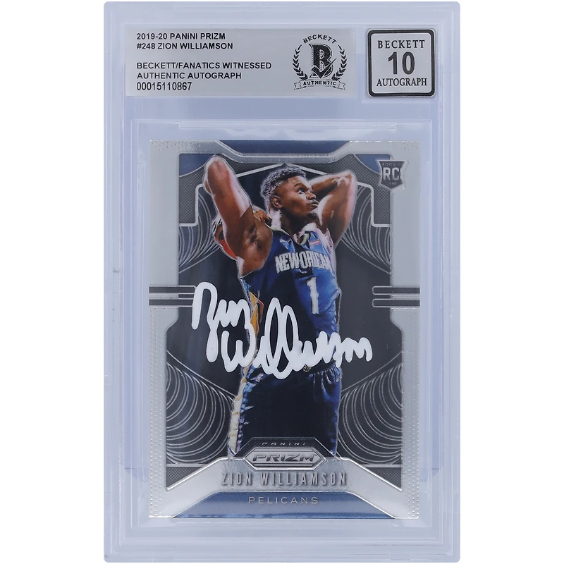 Zion Williamson New Orleans Pelicans Autographed 2019-20 Panini Prizm #248 Beckett Fanatics Witnessed Authenticated 10 Rookie Card
