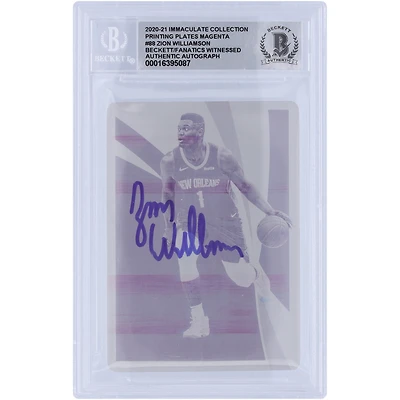 Zion Williamson New Orleans Pelicans Autographié 2020-21 Panini Immaculate Collection Magenta Plaque d'impression #88 #1/1 Beckett Fanatics Witnessed Authenticated 10 Card