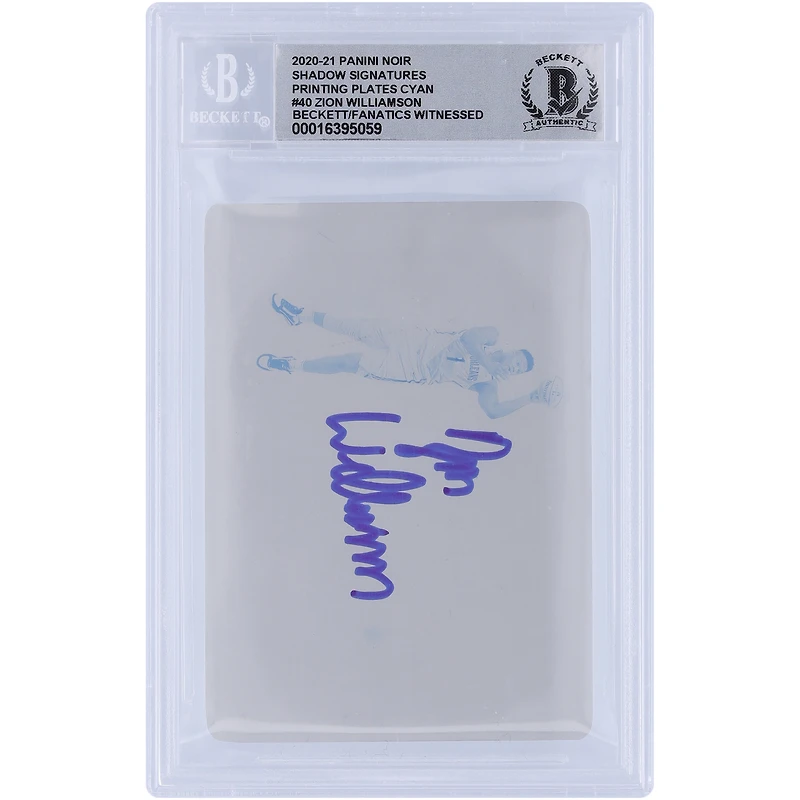 Zion Williamson New Orleans Pelicans Autographié 2020-21 Panini Noir Shadow Signatures Cyan Plaque d'impression #40 #1/1 Beckett Fanatics Witnessed Authenticated 10 Card