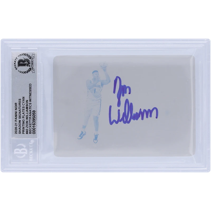 Zion Williamson New Orleans Pelicans Autographié 2020-21 Panini Noir Shadow Signatures Cyan Plaque d'impression #40 #1/1 Beckett Fanatics Witnessed Authenticated 10 Card