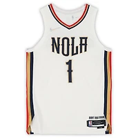 Maillot authentique Nike City Edition blanc dédicacé par Zion Williamson des New Orleans Pelicans