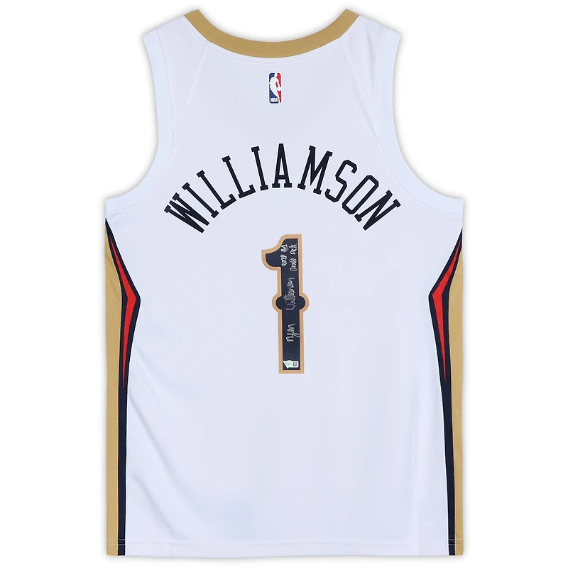 Zion Williamson New Orleans Pelicans Autographed White Nike Swingman Jersey with "2019 #1 Draft Pick" Inscription