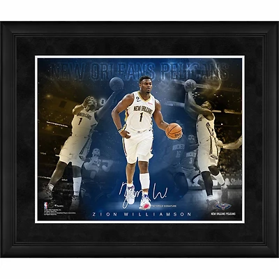 Collage encadré 40 x 50 cm (16 x 20 pouces) de la signature fac-similé de Zion Williamson, joueur des New Orleans Pelicans, collection « Stars of the Game ».