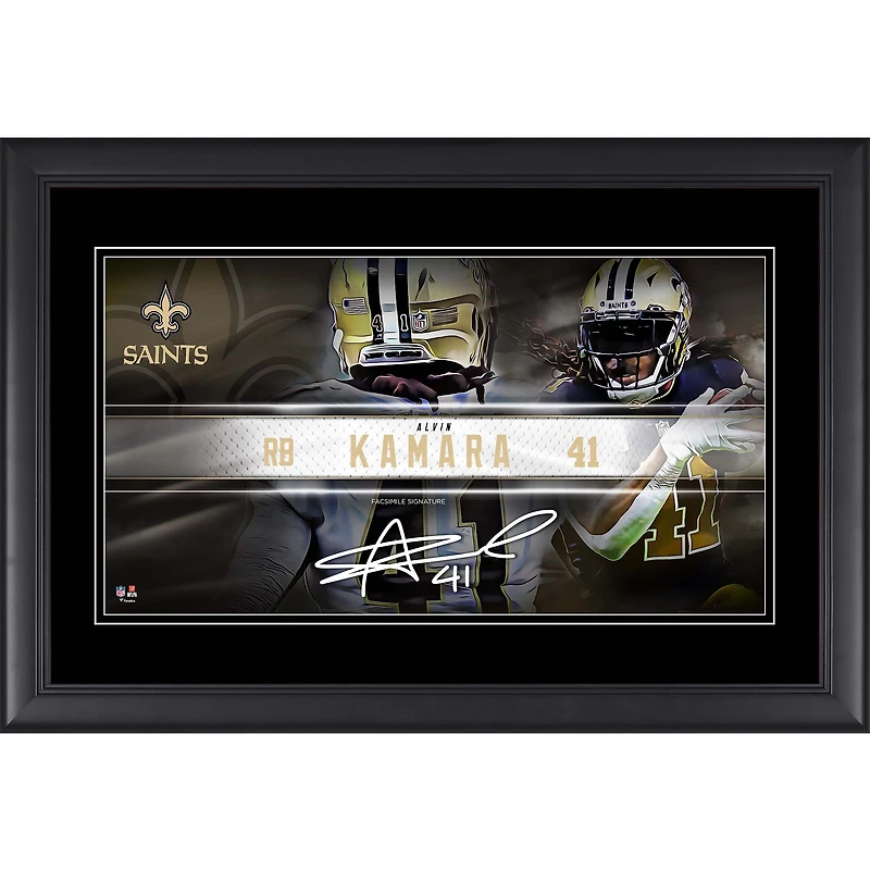 Collage de plaques signalétiques de joueurs encadrées Alvin Kamara New Orleans Saints 10" x 18"