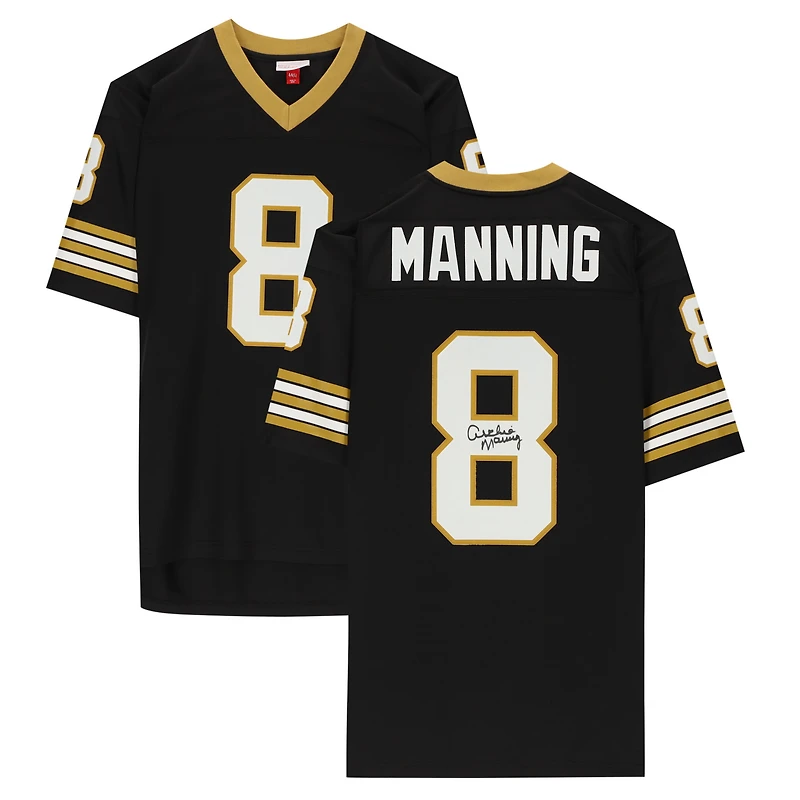 Maillot noir Mitchell & Ness Legacy autographié par Archie Manning des Saints de la Nouvelle-Orléans