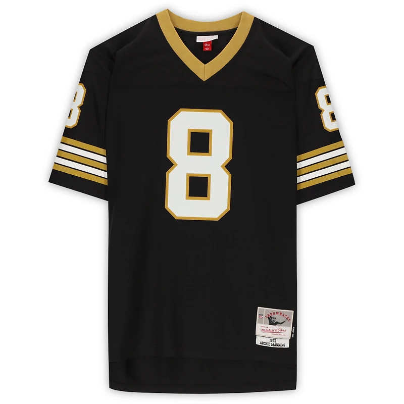 Maillot réplique noir autographié par Archie Manning des New Orleans Saints de Mitchell & Ness