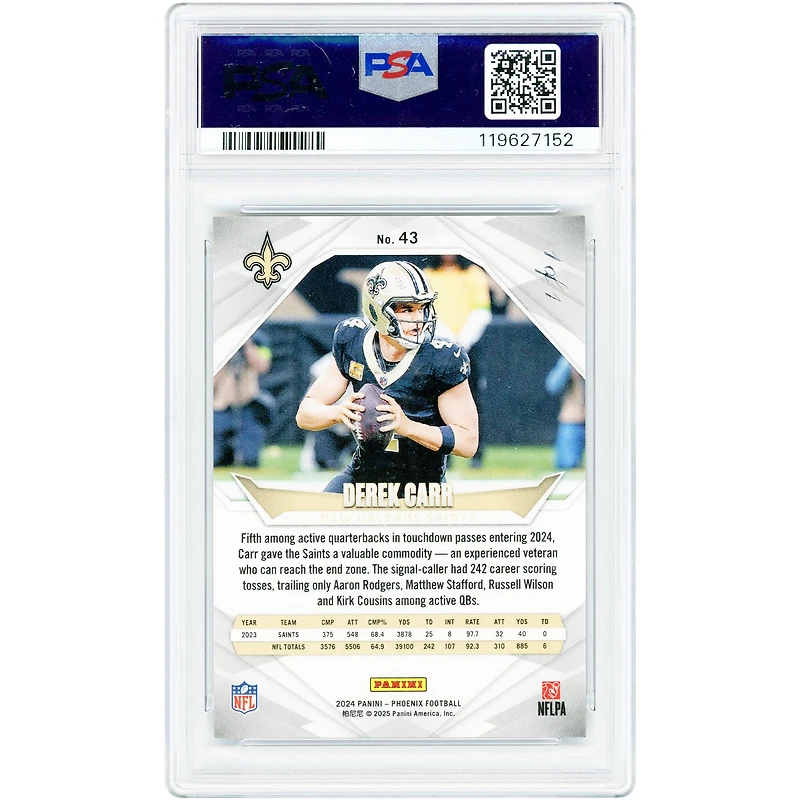 Derek Carr New Orleans Saints 2024 Panini Phoenix Celestial #43 #1/1 PSA Authenticated 9 Card