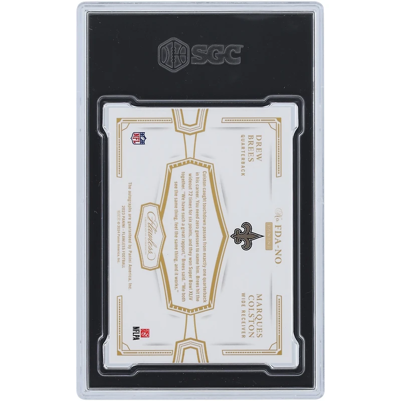 Drew Brees and Marques Colston New Orleans Saints Autographed 2023 Panini Flawless Platinum Dual Auto #FDA-NO #1/1 SGC Authenticated 8.5/10 Card