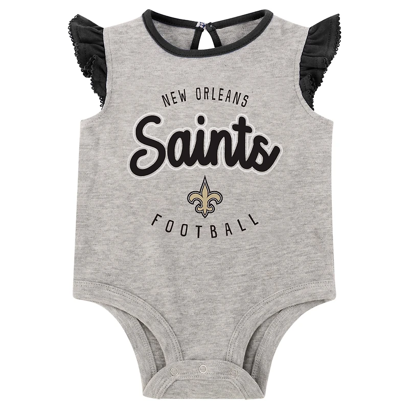 Girls Infant Heather Gray/Black New Orleans Saints All Dolled Up Three-Piece Bodysuit, Skirt & Booties Set