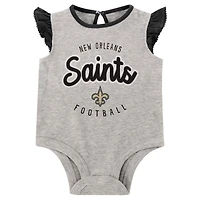 Girls Infant Heather Gray/Black New Orleans Saints All Dolled Up Three-Piece Bodysuit, Skirt & Booties Set