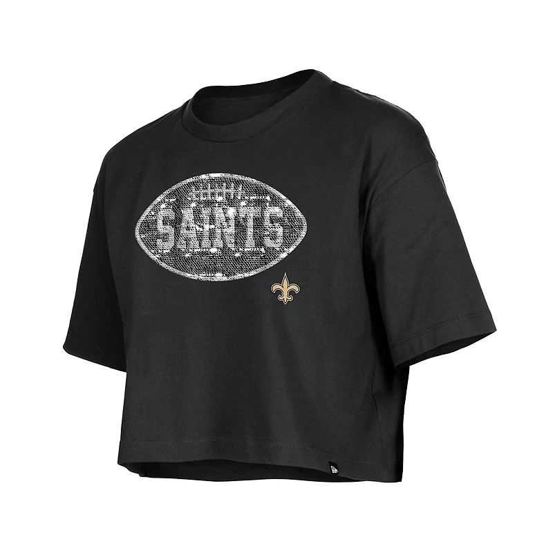 T-shirt boxy à sequins New Era noir pour fille des Saints de la Nouvelle-Orléans