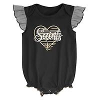 Girls Newborn & Infant Black/Heathered Gray New Orleans Saints All The Love Bodysuit Bib Booties Set
