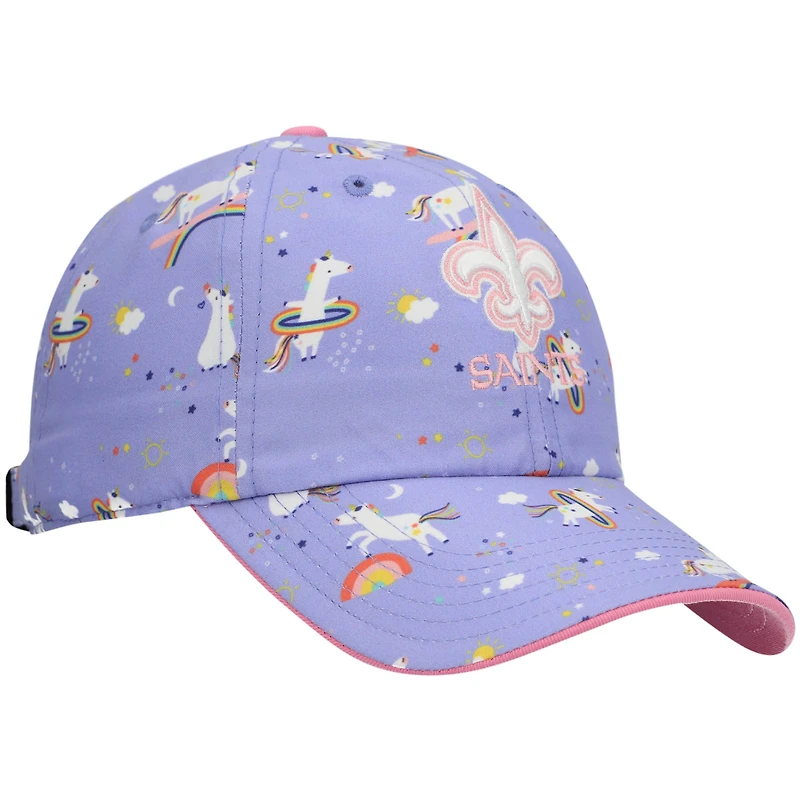 Bonnet réglable pour fille préscolaire '47 Violet New Orleans Saints Unicorn Clean Up