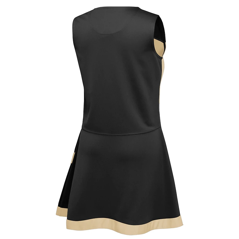 Ensemble deux pièces noir New Orleans Saints pour filles d'âge préscolaire : robe-salopette et bloomer de capitaine cheerleading.