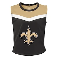 Ensemble deux pièces de pom-pom girl noire pour petites filles, aux couleurs des Saints la Nouvelle-Orléans, avec bloomer.