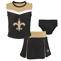 Ensemble deux pièces de pom-pom girl noire pour petites filles, aux couleurs des Saints la Nouvelle-Orléans, avec bloomer.