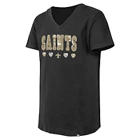 T-shirt col en V à sequins New Era noir pour jeunes filles Orleans Saints
