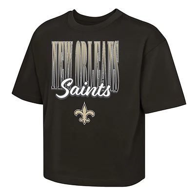 Girls Youth Outerstuff  Black New Orleans Saints Big City Boxy T-Shirt