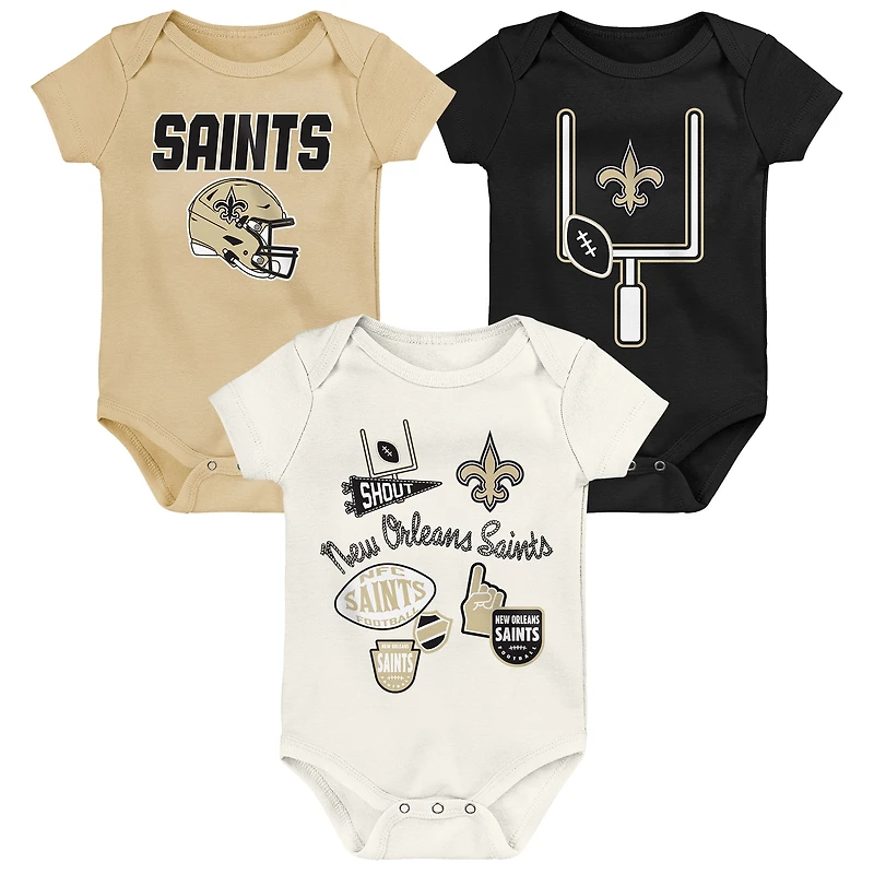 Infant & Newborn Outerstuff New Orleans Saints Littlest Player Three-Piece Bodysuit Set