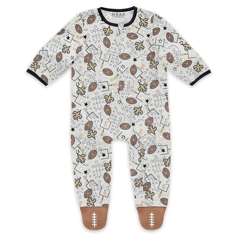 Vêtements pour bébés et nouveau-nés par Erin Andrews Ensemble pyjama bavoir à fermeture éclair complète le sommeil jeu des Saints de la Nouvelle-Orléans