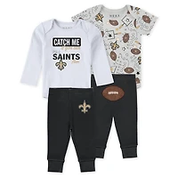 Infant & Newborn WEAR by Erin Andrews New Orleans Saints Three-Piece Turn Me Around Bodysuits Pant Set
