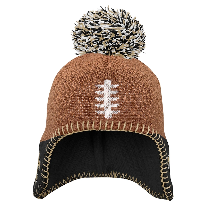 Bonnet tricoté marron pour bébé avec pompon représentant les Saints de la Nouvelle-Orléans