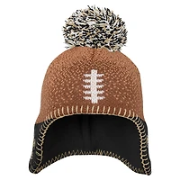 Bonnet tricoté marron pour bébé avec pompon représentant les Saints de la Nouvelle-Orléans