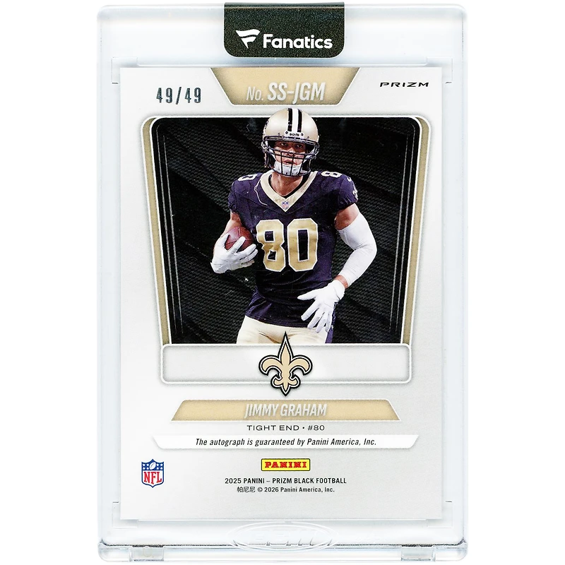 Jimmy Graham New Orleans Saints Autographed 2025 Panini Prizm Black Blue Prizm Sensational Signatures #SS-JGM #49/49 Card
