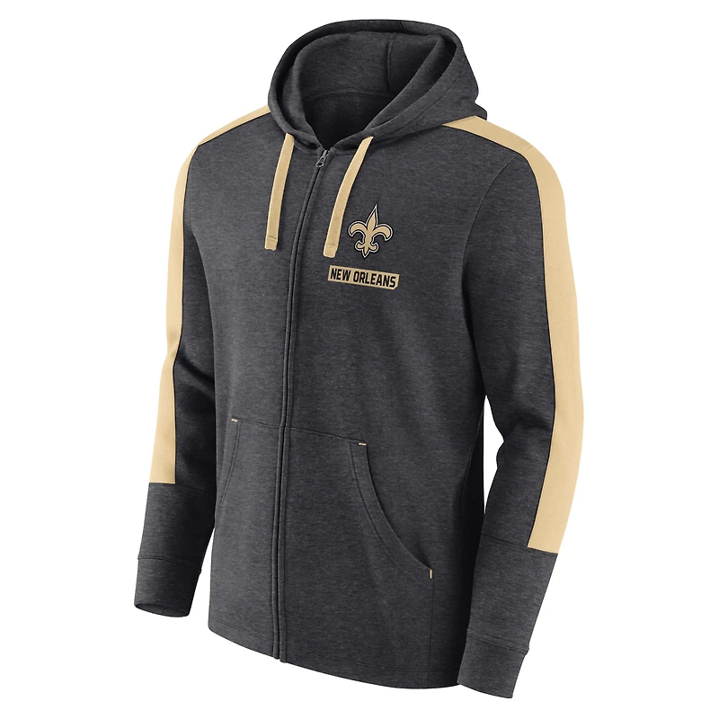 Men's Fanatics  Heather Charcoal New Orleans Saints Gains Full-Zip Hoodie