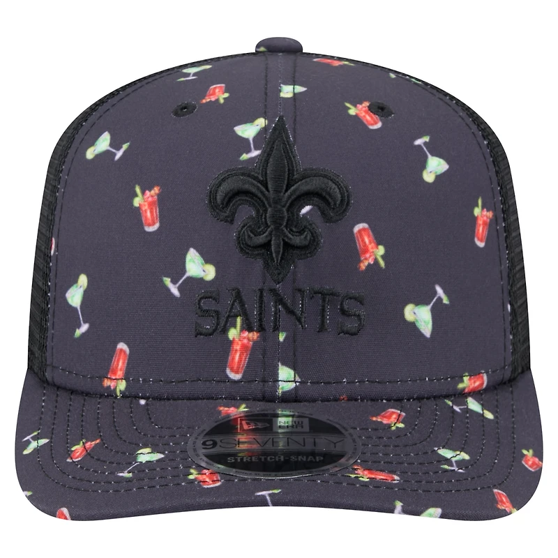 Men's New Era  Navy/Black New Orleans Saints Adventure Drinks Pattern 9SEVENTY Stretch-Snap Hat