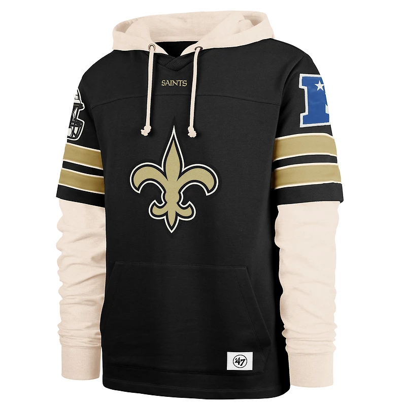 Men's '47  Black New Orleans Saints Split Zone Cornerback Duo Hoodie