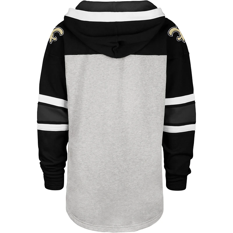 Men's '47 Heathered Gray/Black New Orleans Saints Gridiron Lace-Up - Pullover Hoodie