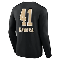T-shirt à manches longues noir Alvin Kamara pour homme avec nom et numéro de l'équipe des Saints la Nouvelle-Orléans