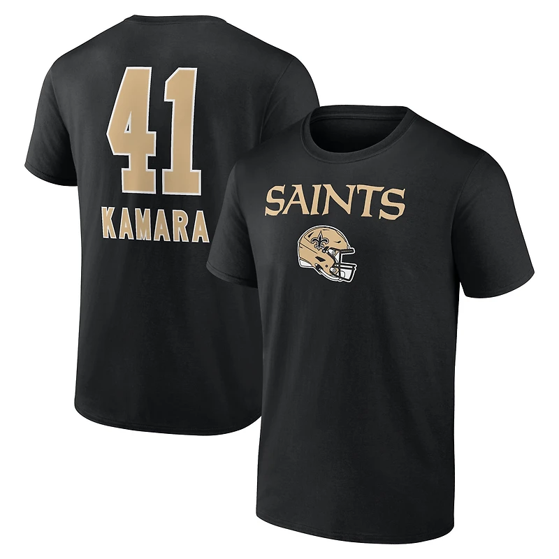 Men's Alvin Kamara Black New Orleans Saints Team Wordmark Name & Number T-Shirt