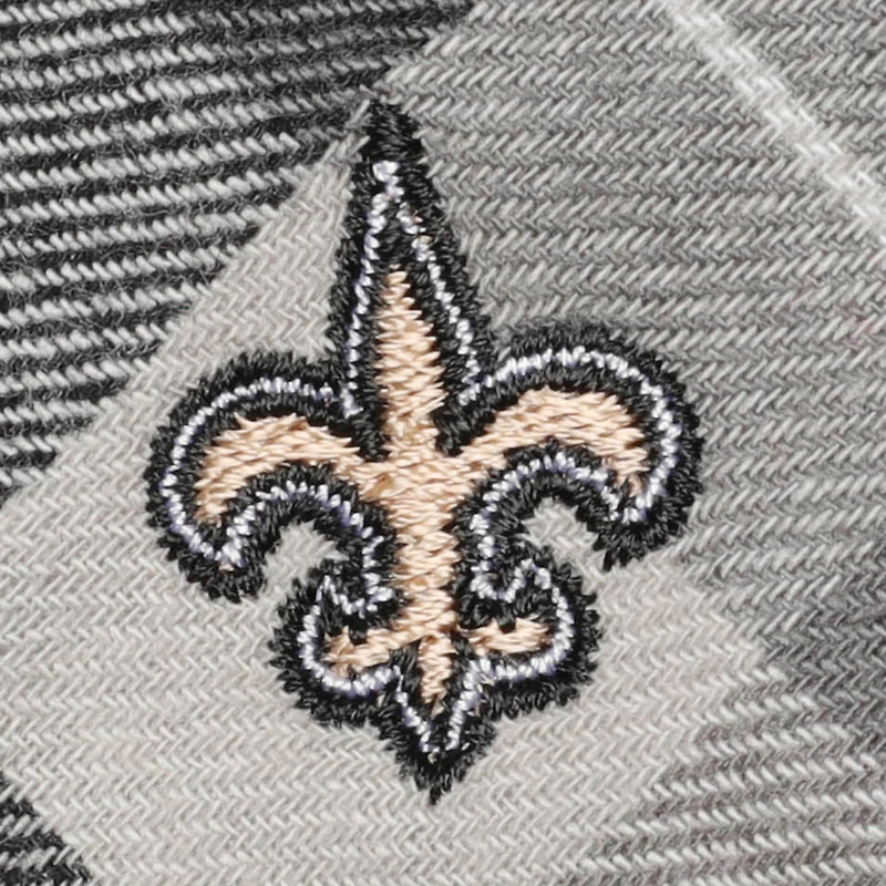 Chemise boutonnée à manches longues en flanelle noire/grise Antigua pour homme, motif Saints de la Nouvelle-Orléans