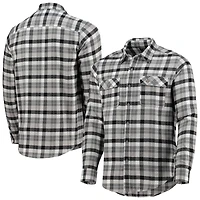 Chemise boutonnée à manches longues en flanelle noire/grise Antigua pour homme, motif Saints de la Nouvelle-Orléans