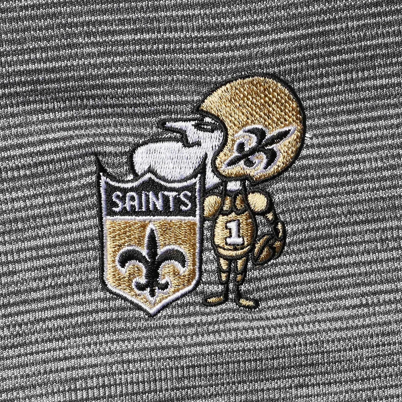Men's Antigua Black/Heathered Gray New Orleans Saints Throwback Cycle Quarter-Zip Jacket