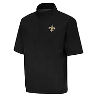 Coupe-vent à manches courtes et fermeture éclair quart de tour pour homme, Antigua Black New Orleans Saints Brisk