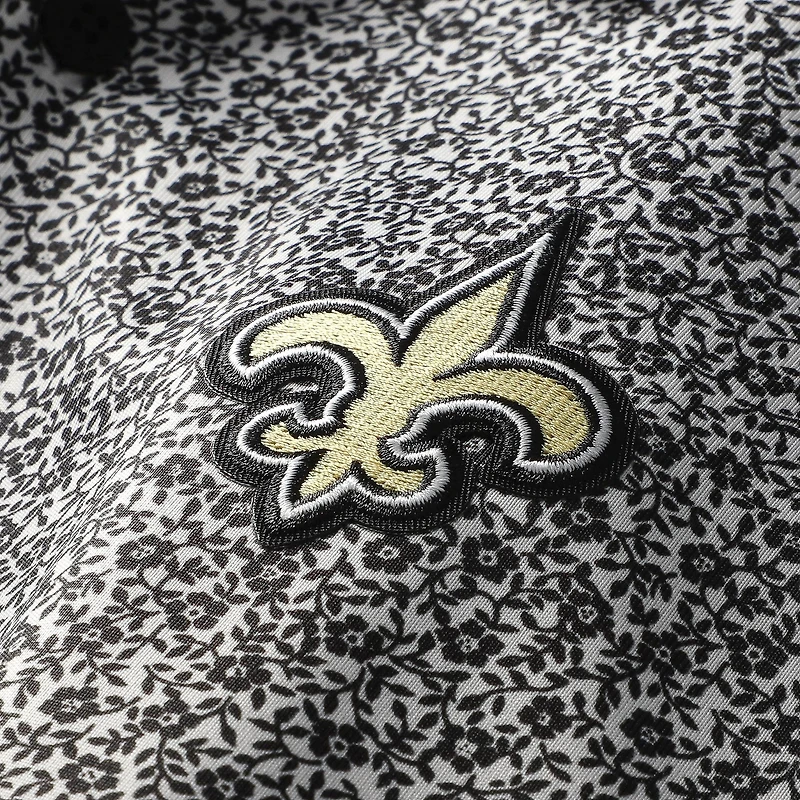 Men's Antigua Black New Orleans Saints Field Ditsy Polo