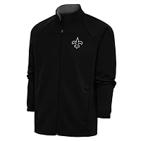 Veste de golf zippée intégrale Antigua Black New Orleans Saints pour homme avec logo métallique