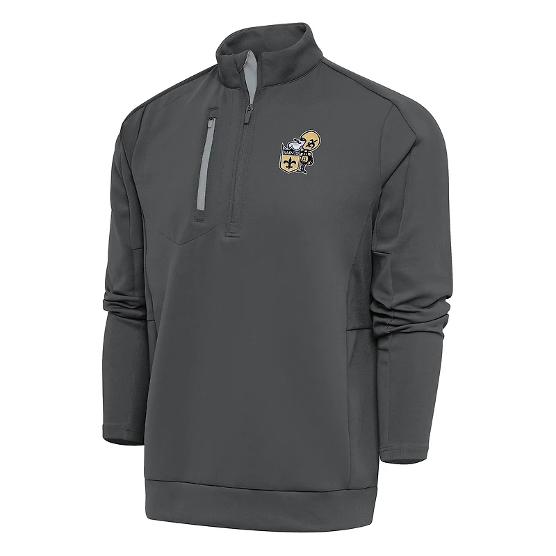 Pull à enfiler quart de zip pour homme, couleur anthracite, avec logo l'équipe des Saints la Nouvelle-Orléans, style rétro