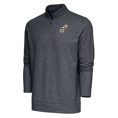 Pull-over à fermeture éclair quart de tour Gambit rétro pour homme, couleur anthracite chiné, logo l'équipe des Saints la Nouvelle-Orléans