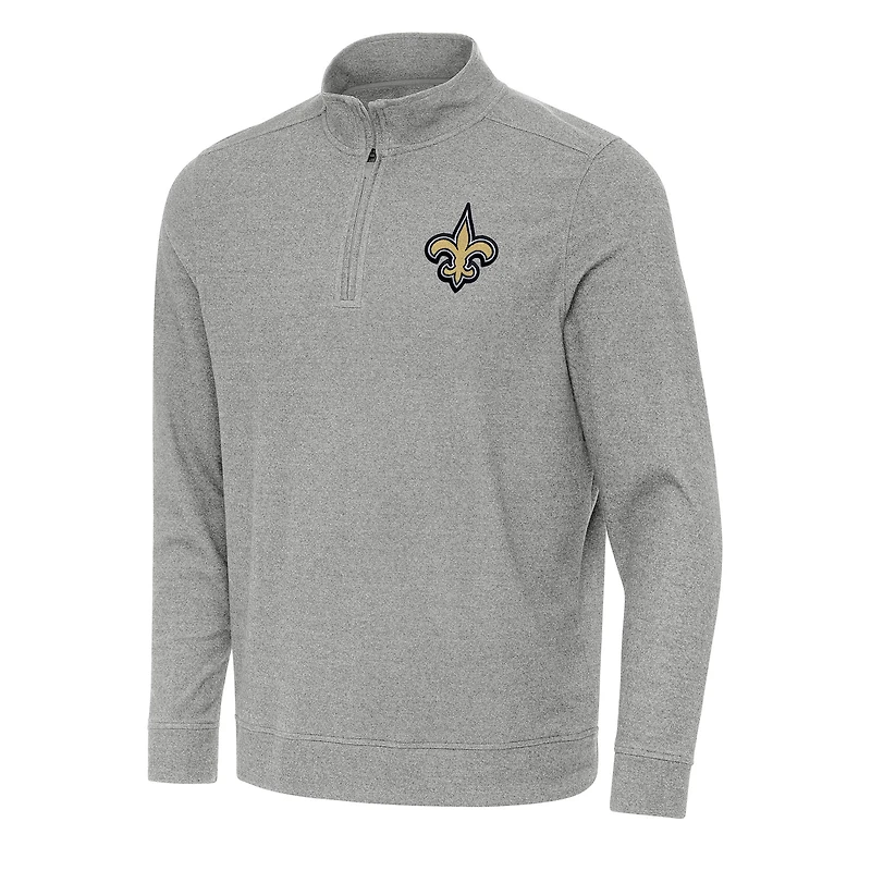 Men's Antigua Heather Gray New Orleans Saints Subtle Quarter-Zip Top