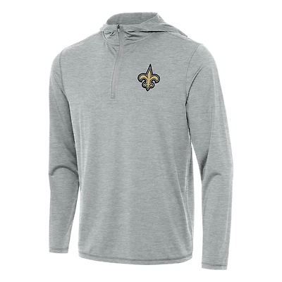 Sweat à capuche zippé quart de zip Antigua Heather Grey New Orleans Saints pour homme