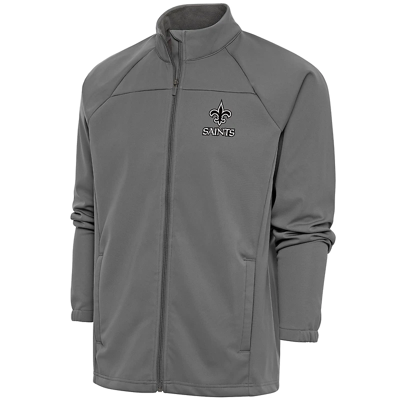 Veste de golf zippée intégrale Antigua Steel New Orleans Saints pour homme avec logo métallique